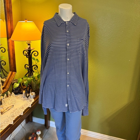 Frank & Eileen Navy Striped Shirt - Picture 1 of 7